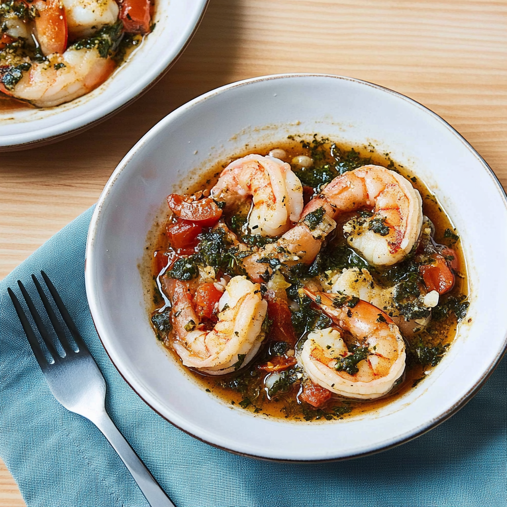 Recipe preparation for Shrimp with Herby White Beans and Tomatoes