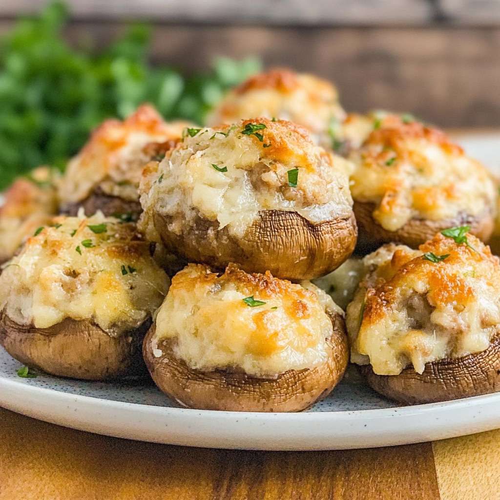 Recipe preparation for Three Cheese Stuffed Mushrooms