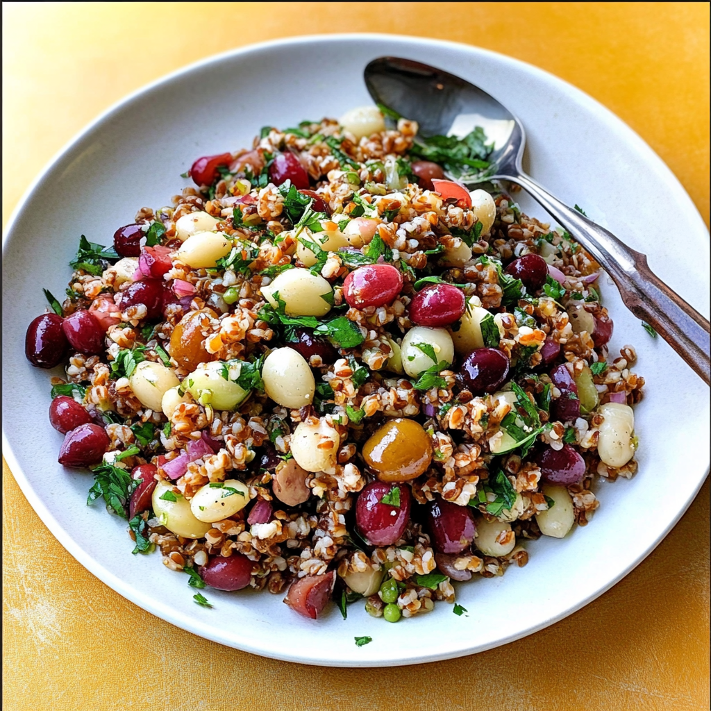 Recipe preparation for Grape and Farro Salad with Pepitas