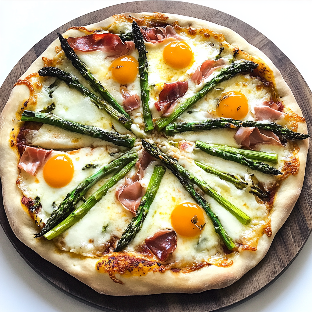 Recipe preparation for Spring Pizza with Asparagus and Prosciutto