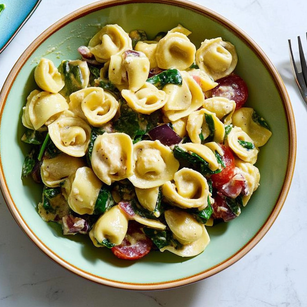 Recipe preparation for Spinach and Artichoke Tortellini Salad