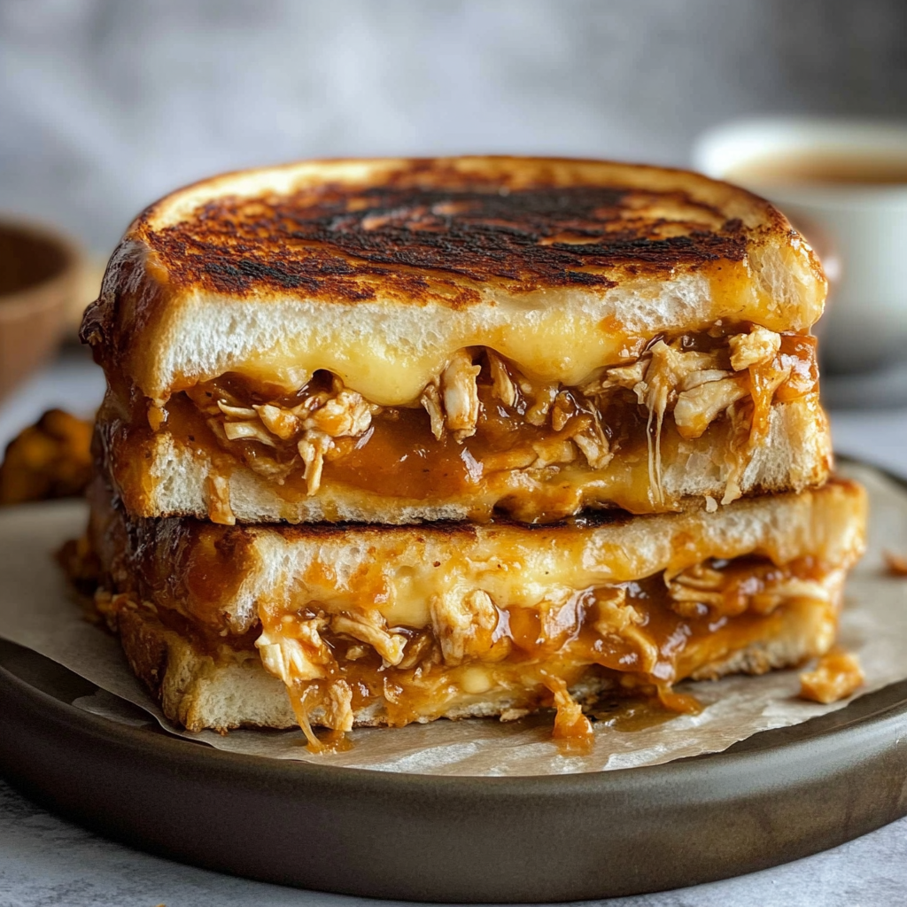 Recipe preparation for BBQ Chicken Grilled Cheese