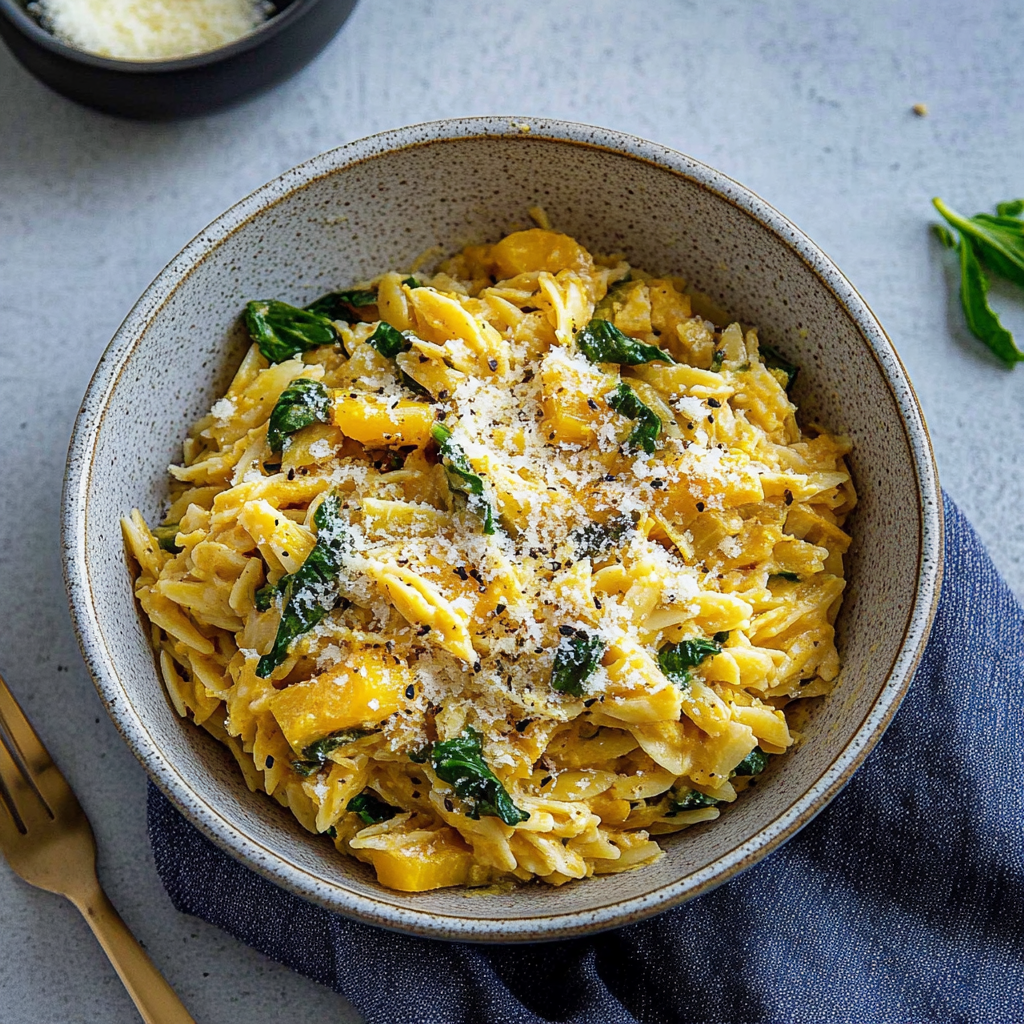Recipe preparation for Creamy Pumpkin Orzo Lunch Bowl