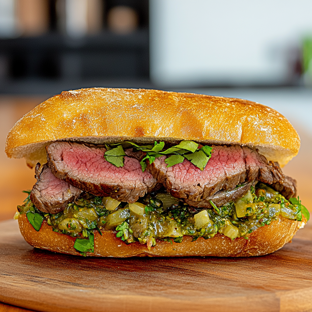 Recipe preparation for Chimichurri Steak Sandwich