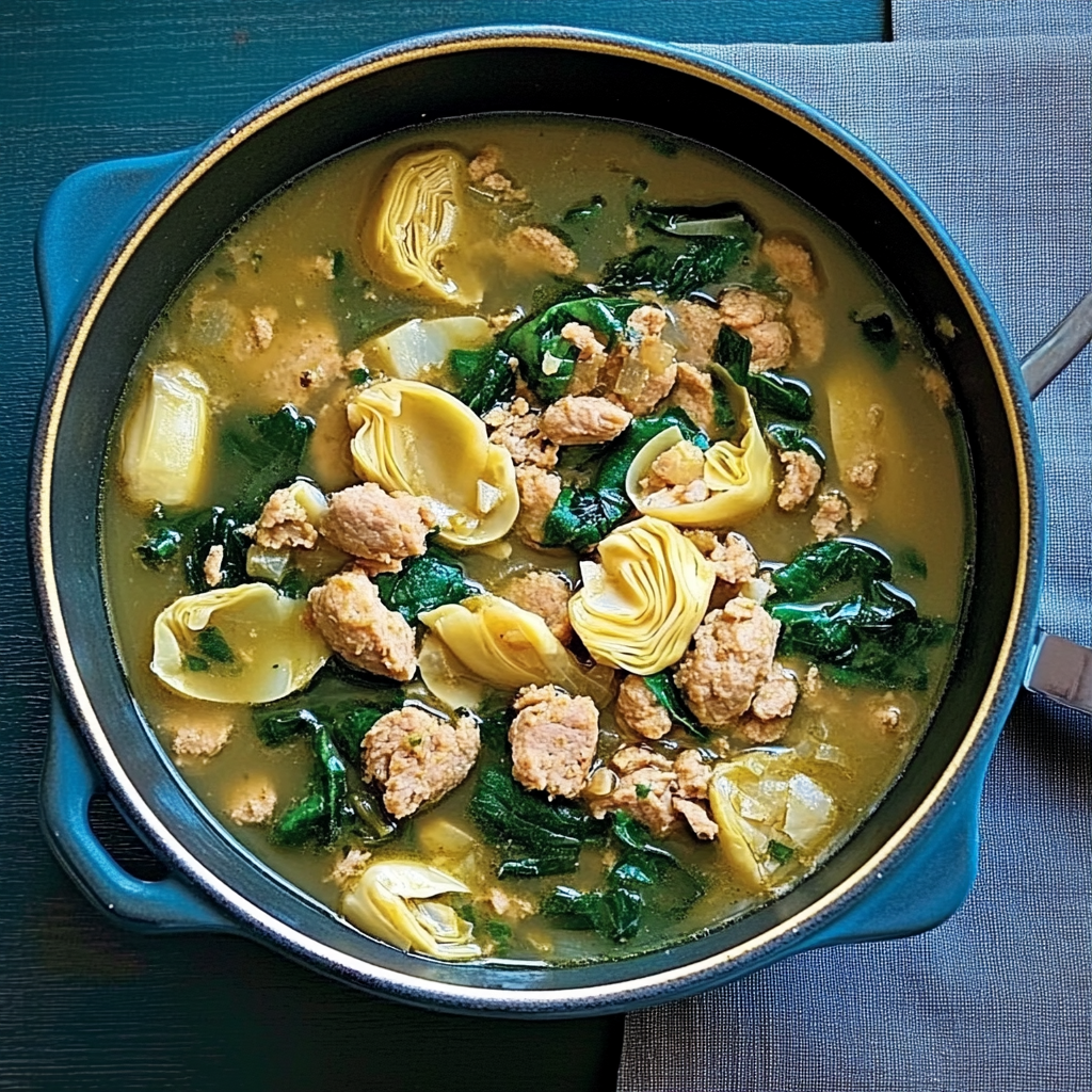 Recipe preparation for Italian Chicken Sausage and Artichoke Soup