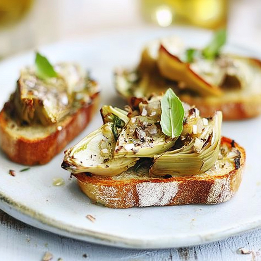 Recipe preparation for Artichoke Bruschetta