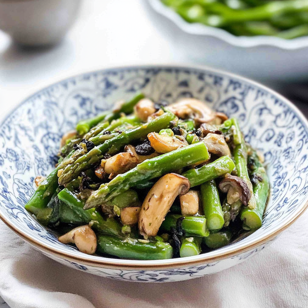 Recipe preparation for Asparagus, Spring Onion, and Morel Mushroom Sauté