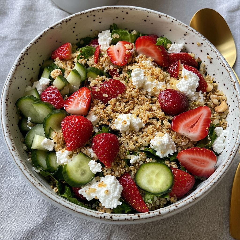Recipe preparation for Strawberry, Quinoa, and Ricotta Salata Salad