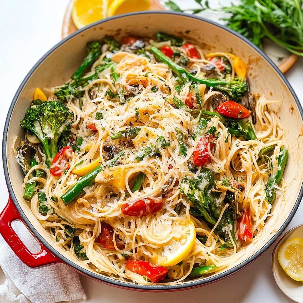 Recipe preparation for Angel Hair Primavera