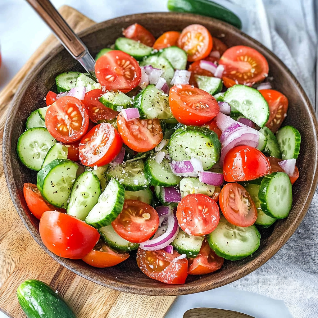 Recipe preparation for Cucumber and Tomato Salad