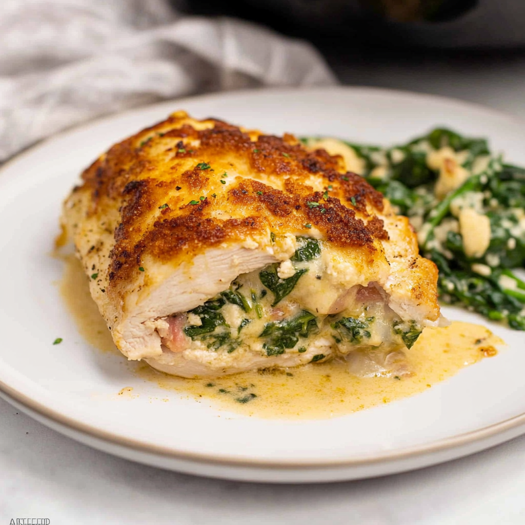 Recipe preparation for Spinach Stuffed Chicken with Parmesan Crust