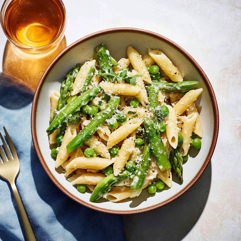 Recipe preparation for Spring Veggie Pasta Salad With Asparagus and Peas
