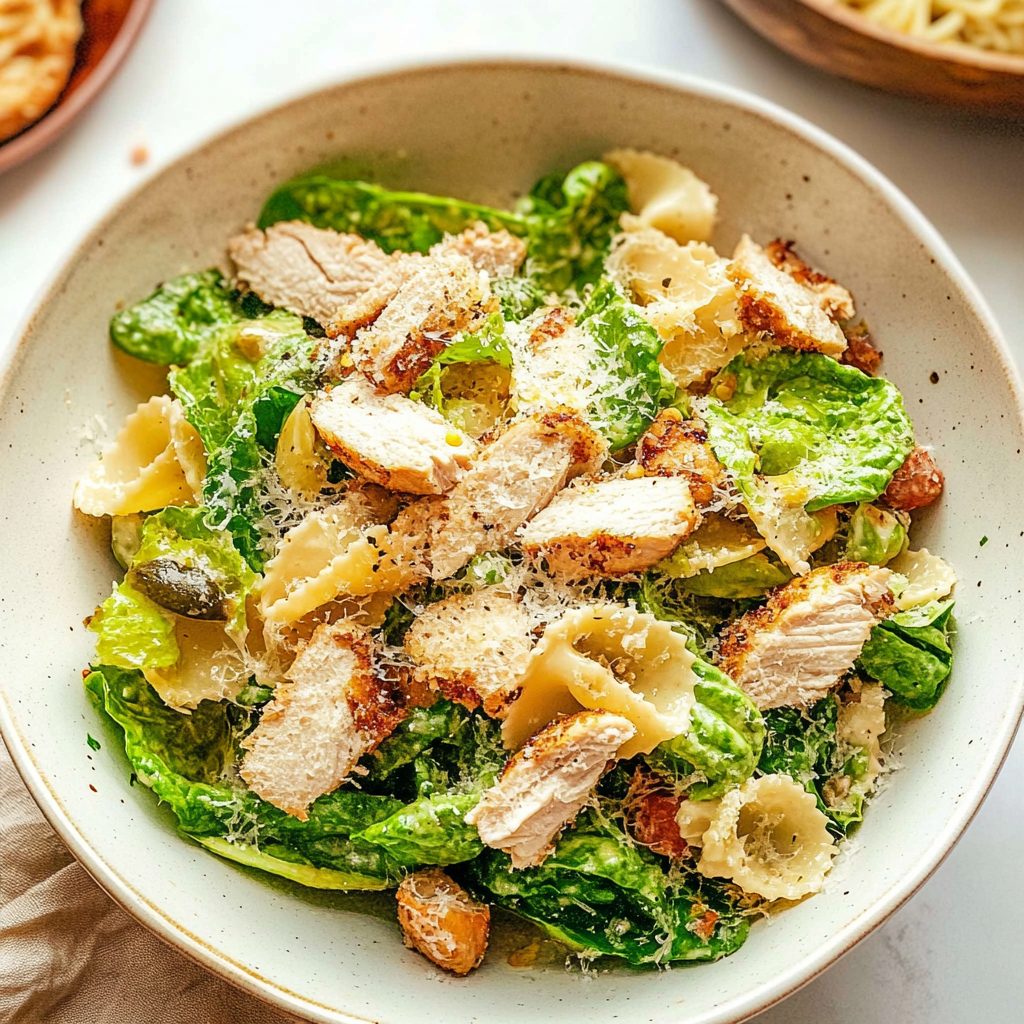 Recipe preparation for Chicken Caesar Pasta Salad