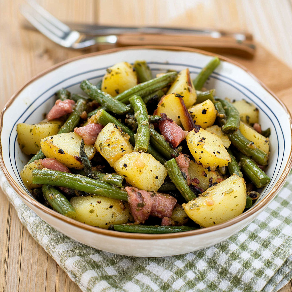 Recipe preparation for Potato and Green Bean Salad with Mustard Vinaigrette
