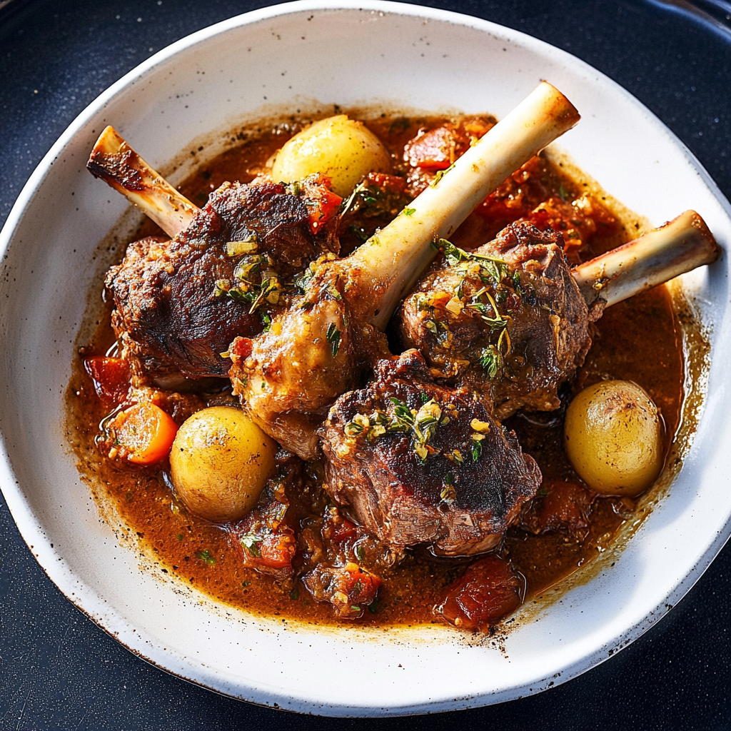 Recipe preparation for Basque Braised Lamb Shanks With Espelette