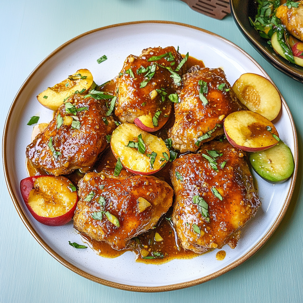 Recipe preparation for Swicy Peach Chili Glazed Chicken Thighs