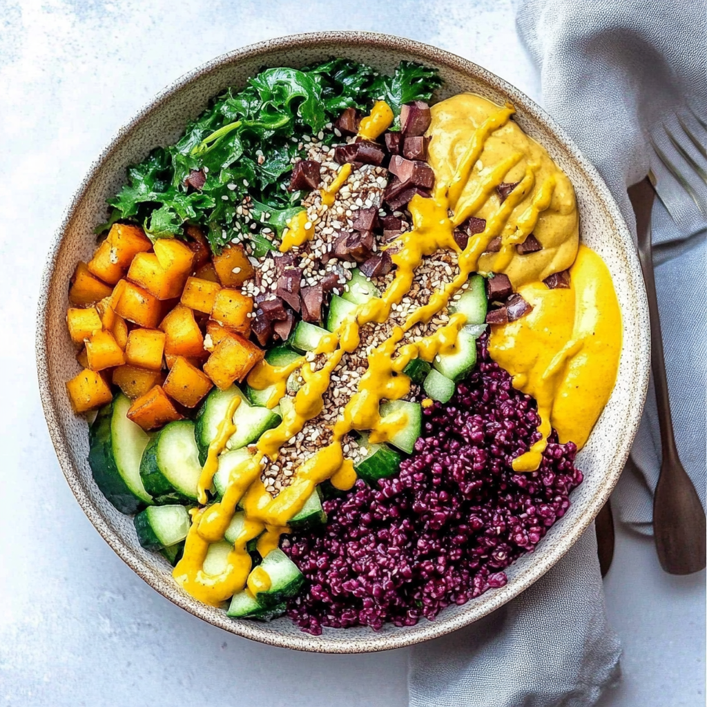 Recipe preparation for Buddha Bowl with Turmeric Tahini Sauce