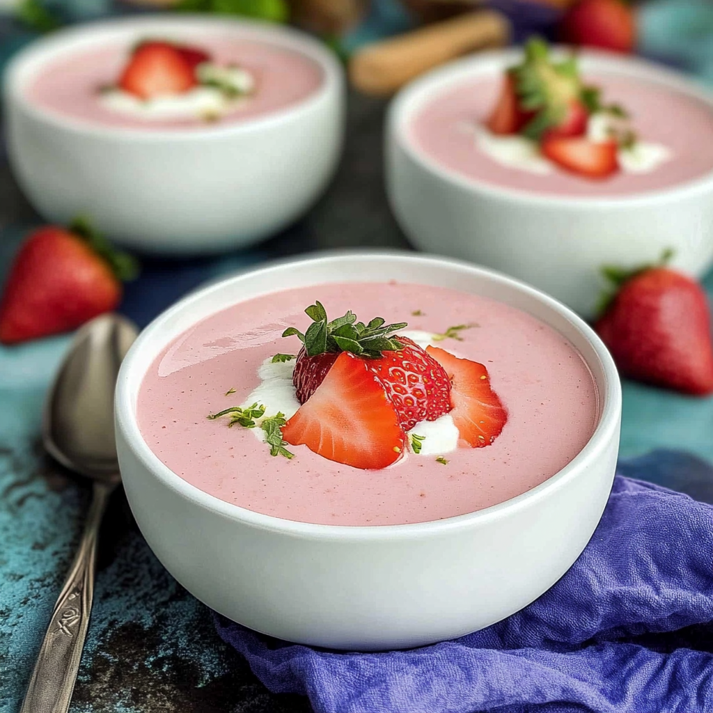 Recipe preparation for Chilled Strawberry Almond Butter Soup