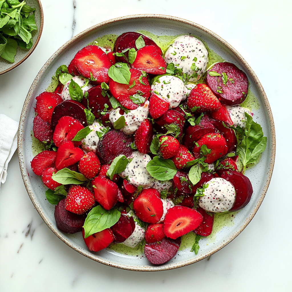 Recipe preparation for Beet and Strawberry Salad with Lemon Poppy Seed Dressing