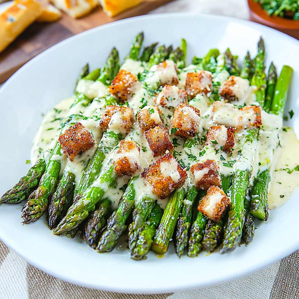Recipe preparation for Grilled Asparagus Caesar